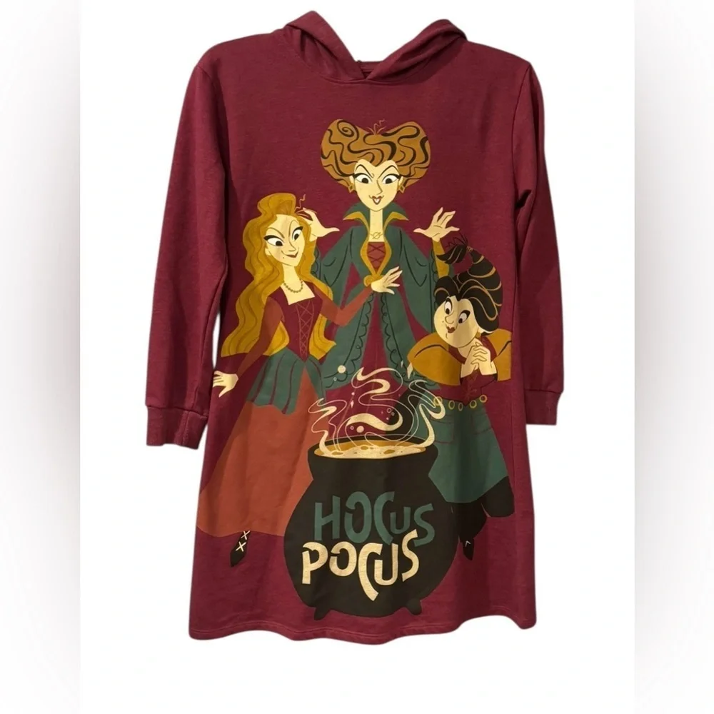 Disney’s Hocus Pocus Girl’s Halloween Long Sleeve Hooded Maroon Dress: L:10/12